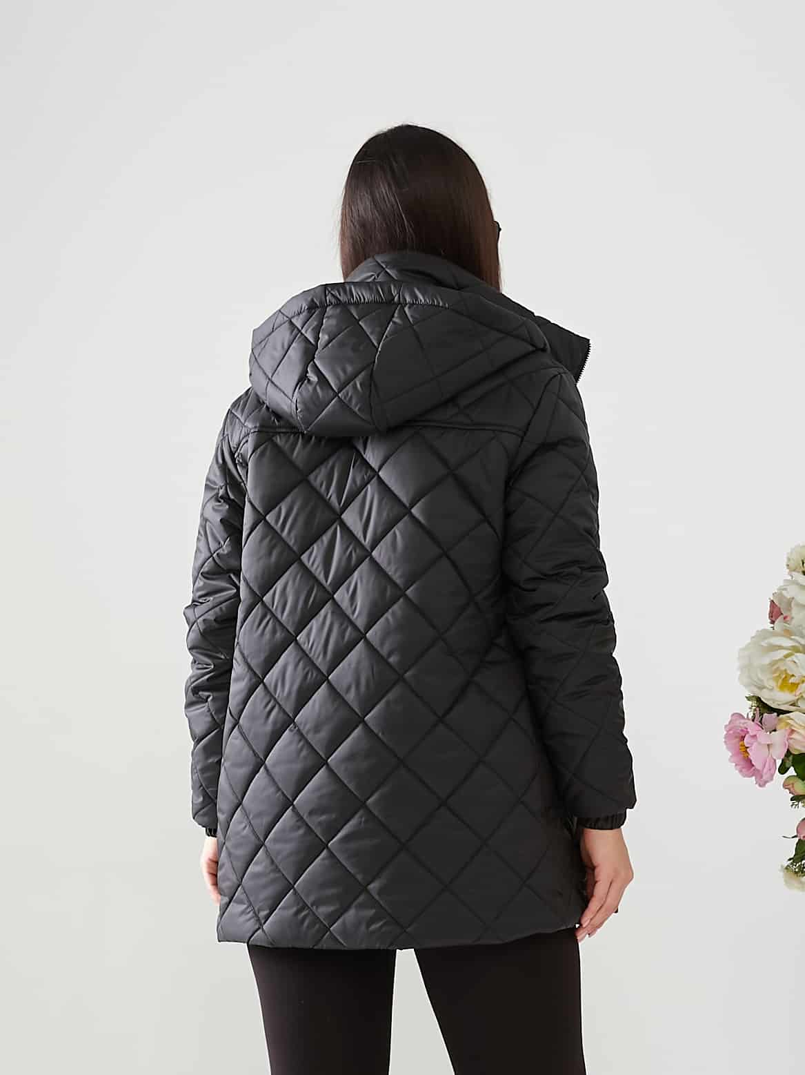 Pikowana kurtka z kapturem – czarna