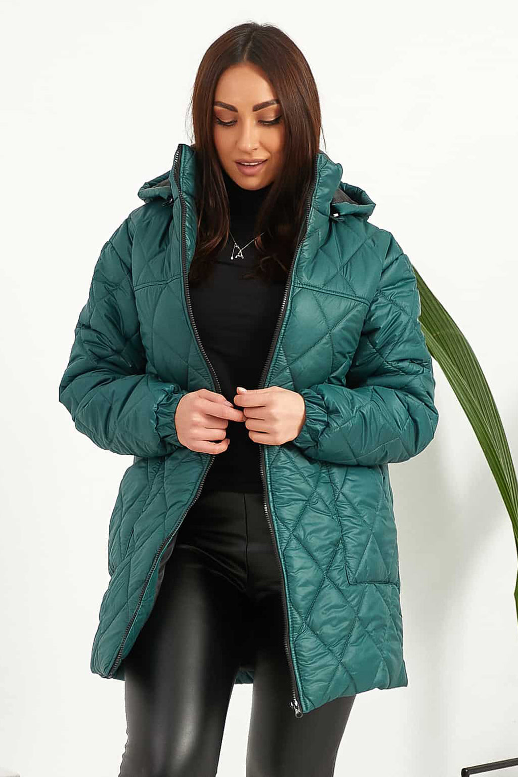 Pikowana kurtka z kapturem – zielona