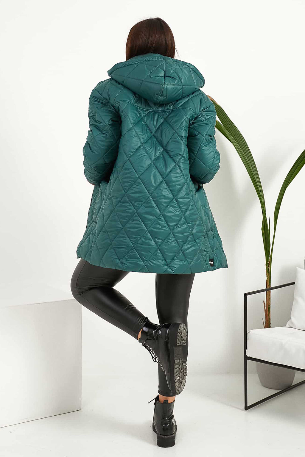 Pikowana kurtka z kapturem – zielona