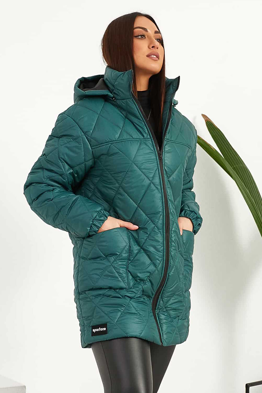 Pikowana kurtka z kapturem – zielona