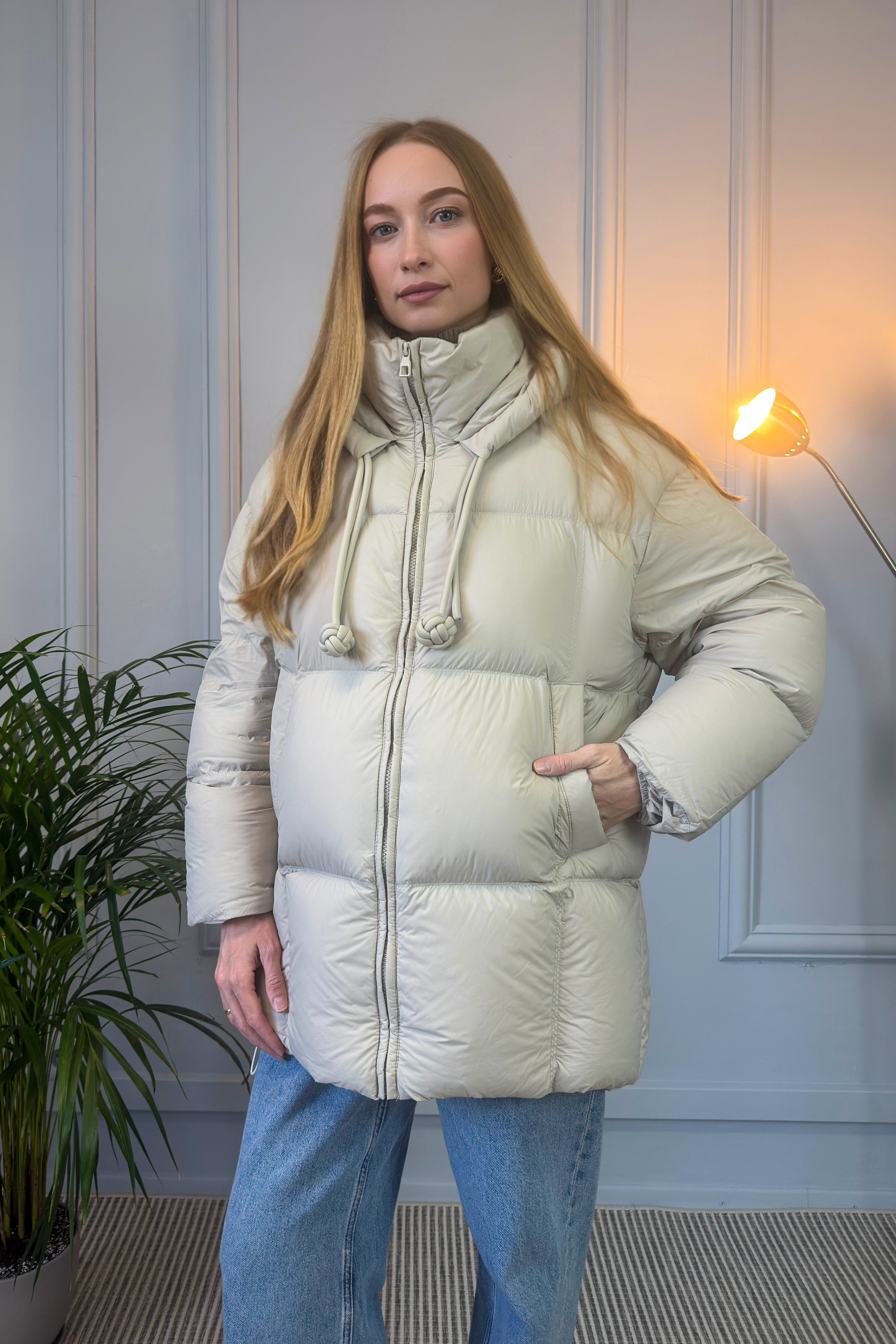 Pikowana kurtka zimowa w kolorze ecru