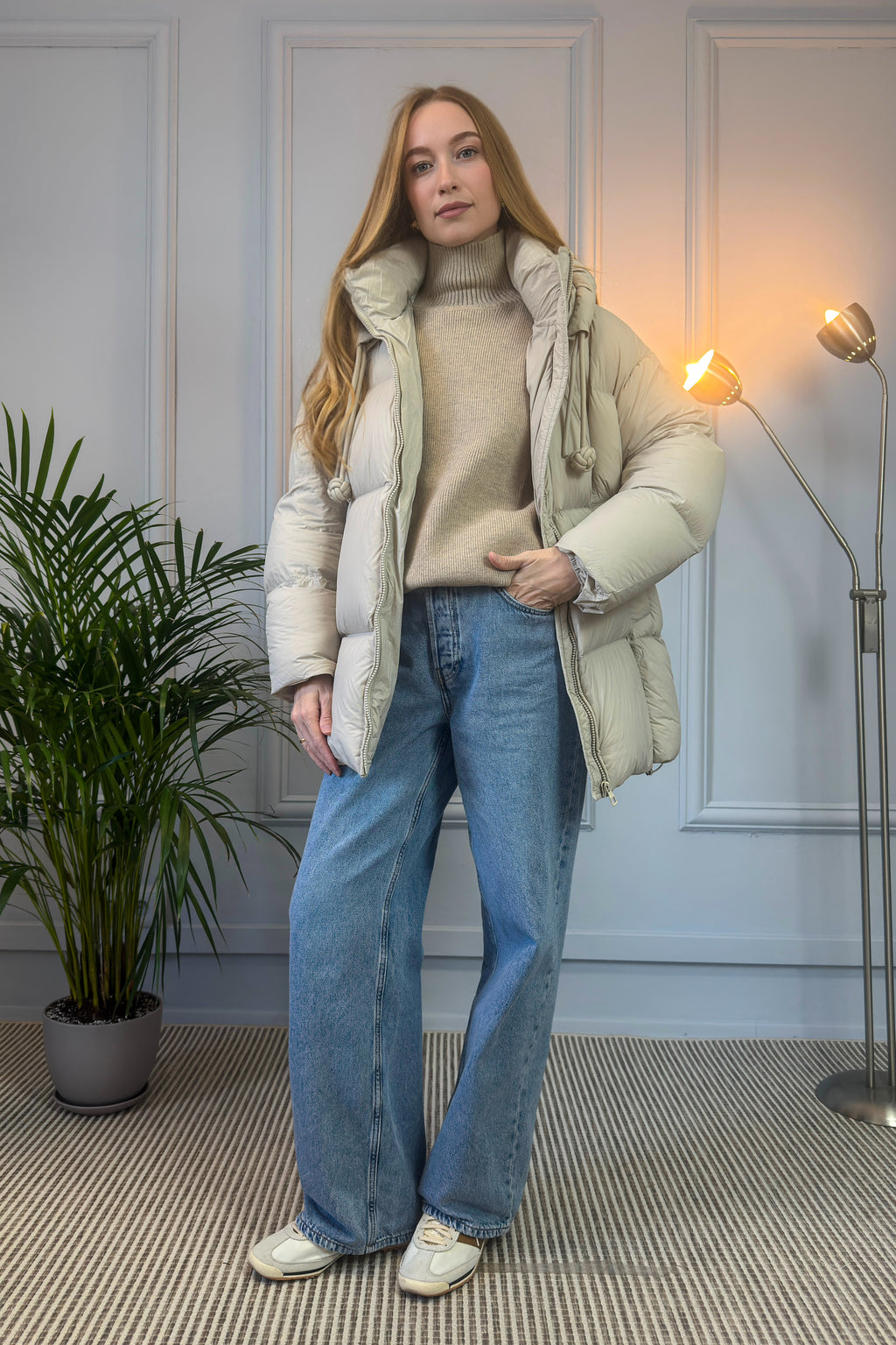 Pikowana kurtka zimowa w kolorze ecru