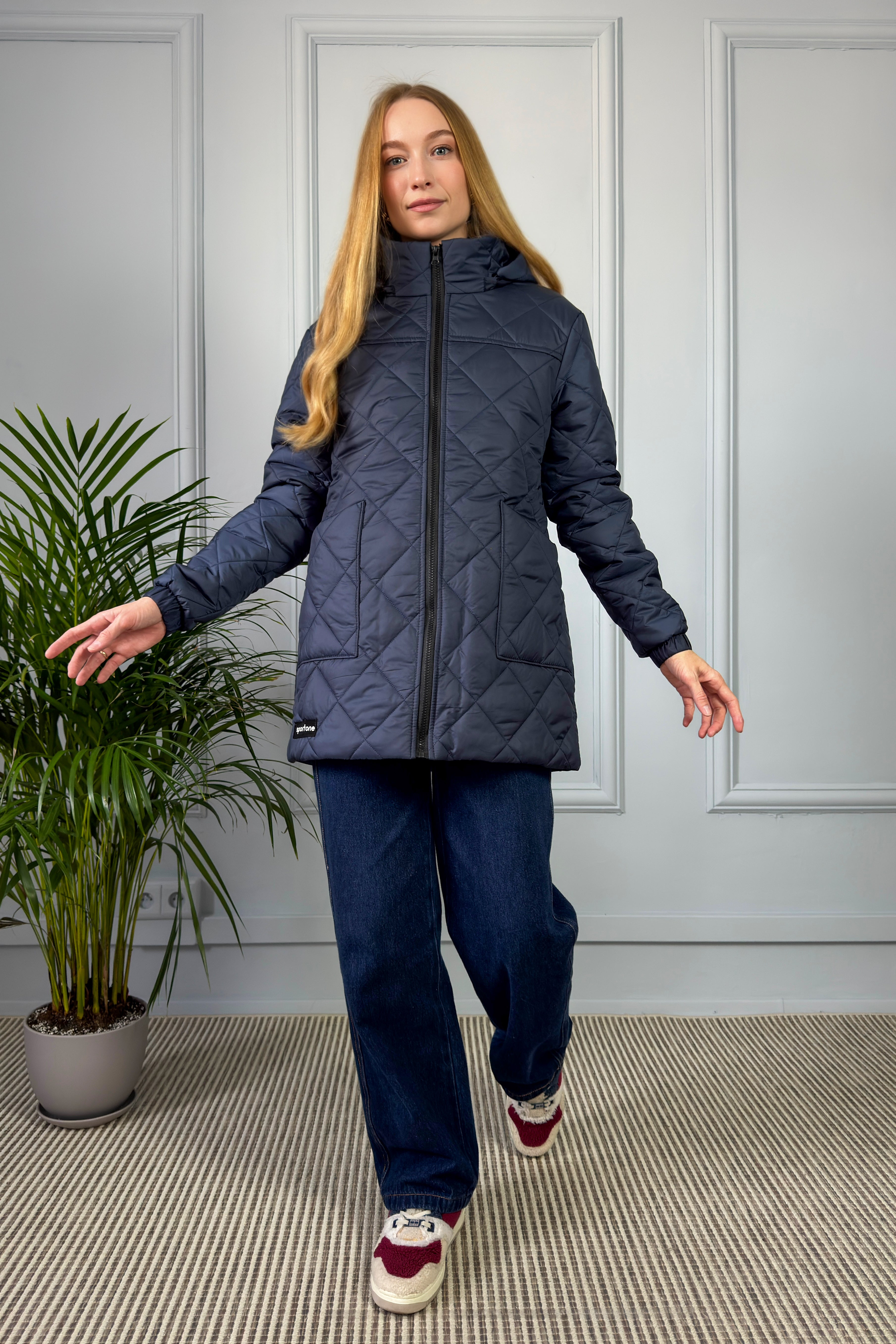 Pikowana kurtka z kapturem - granatowa