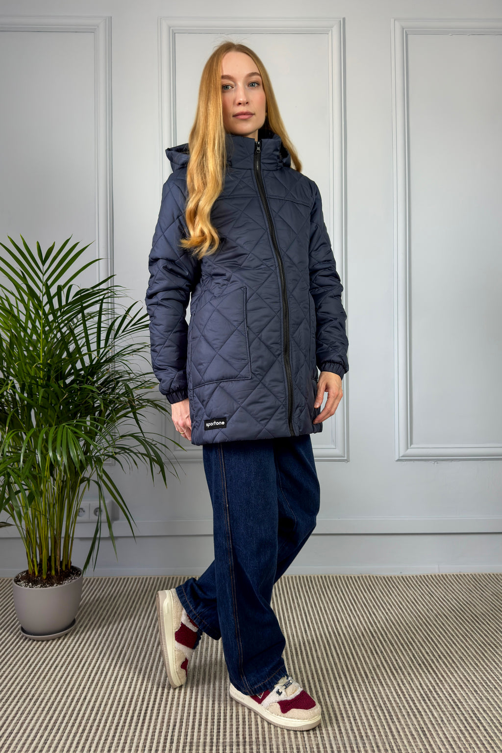 Pikowana kurtka z kapturem - granatowa