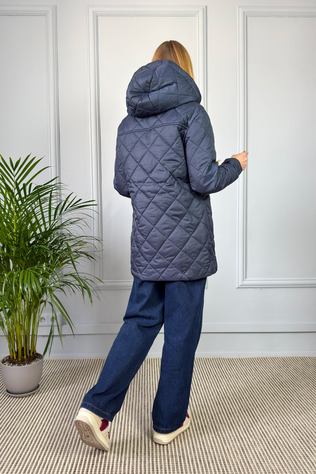 Pikowana kurtka z kapturem - granatowa