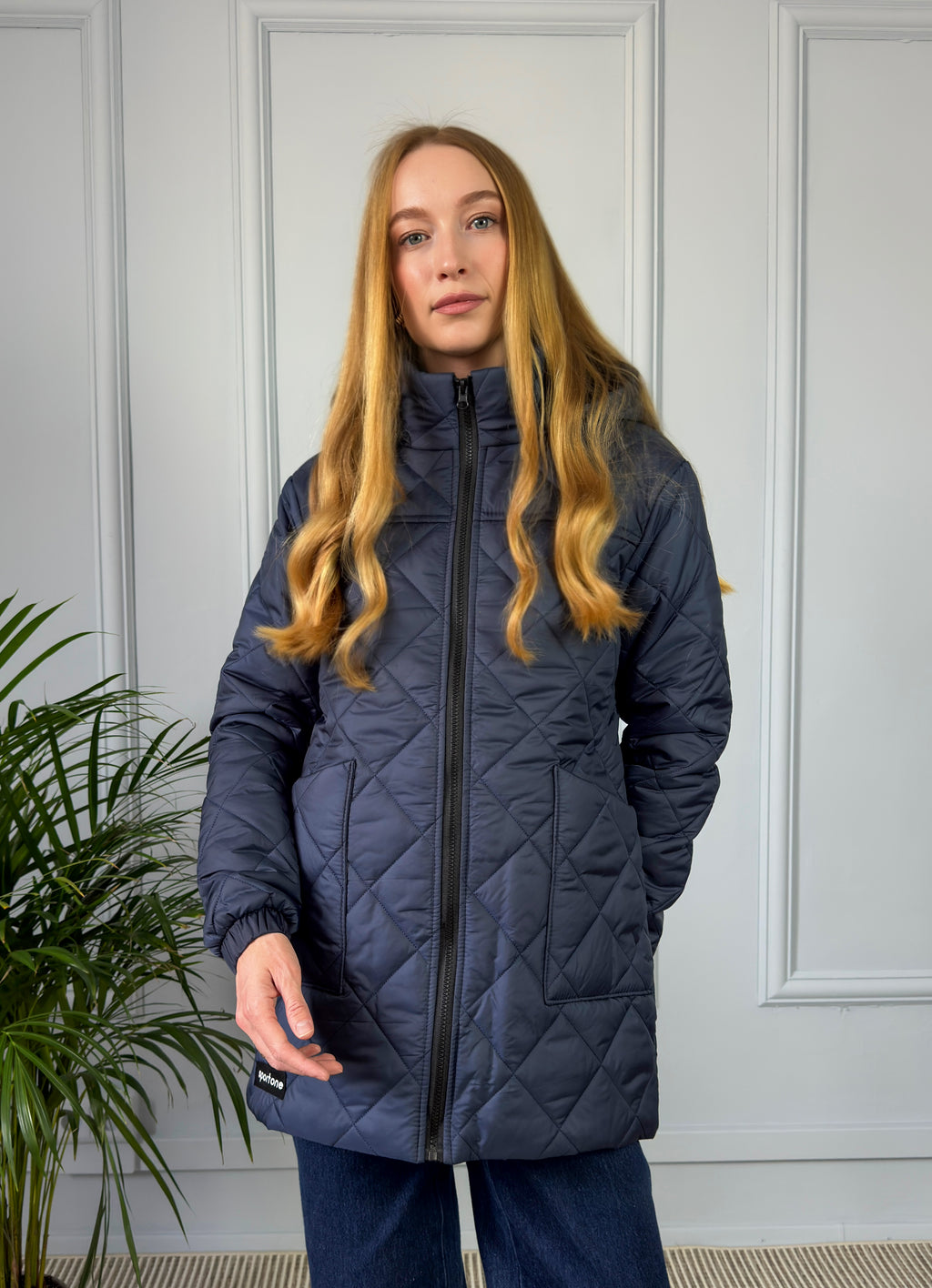 Pikowana kurtka z kapturem - granatowa