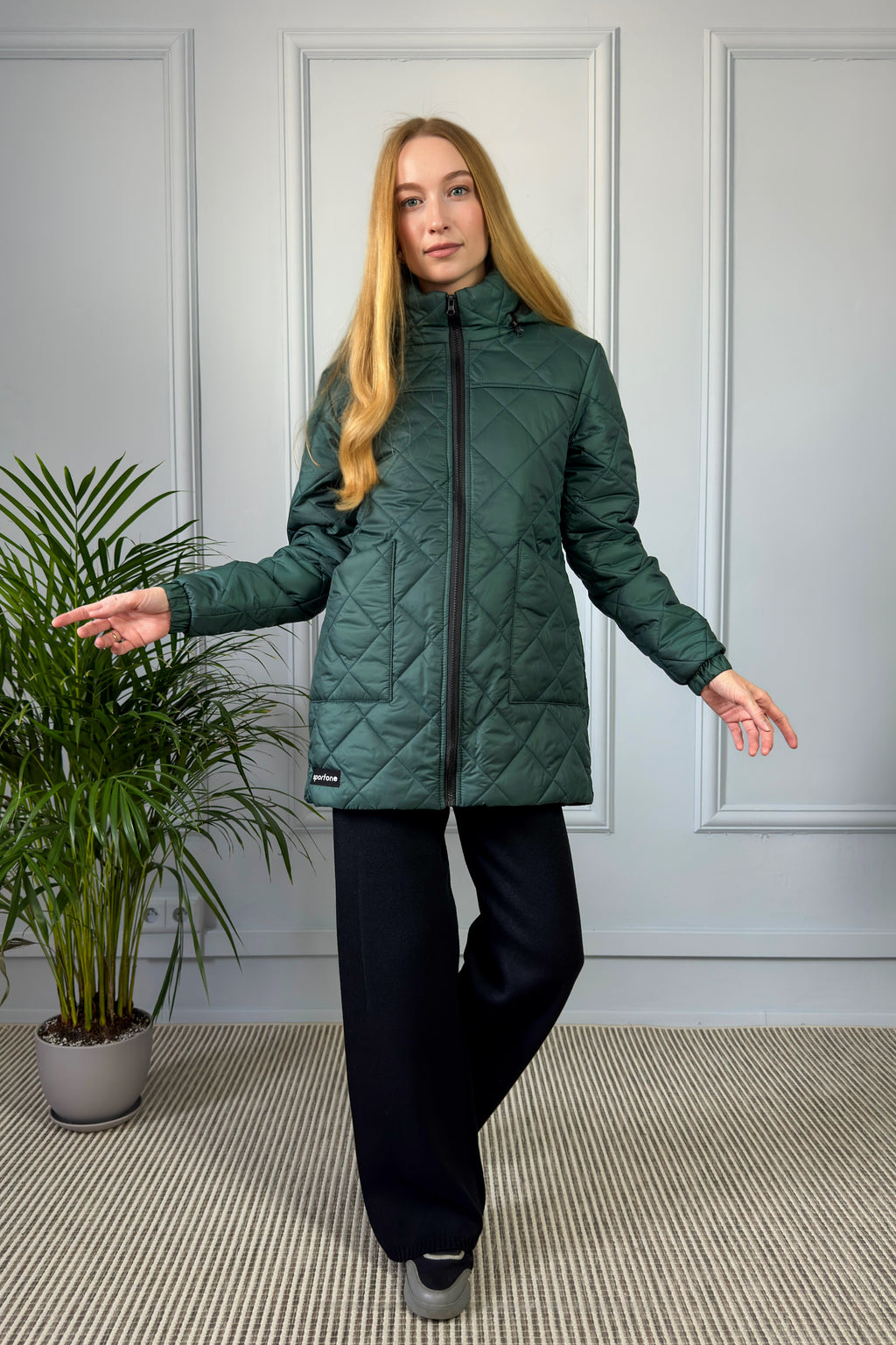 Pikowana kurtka z kapturem – zielona