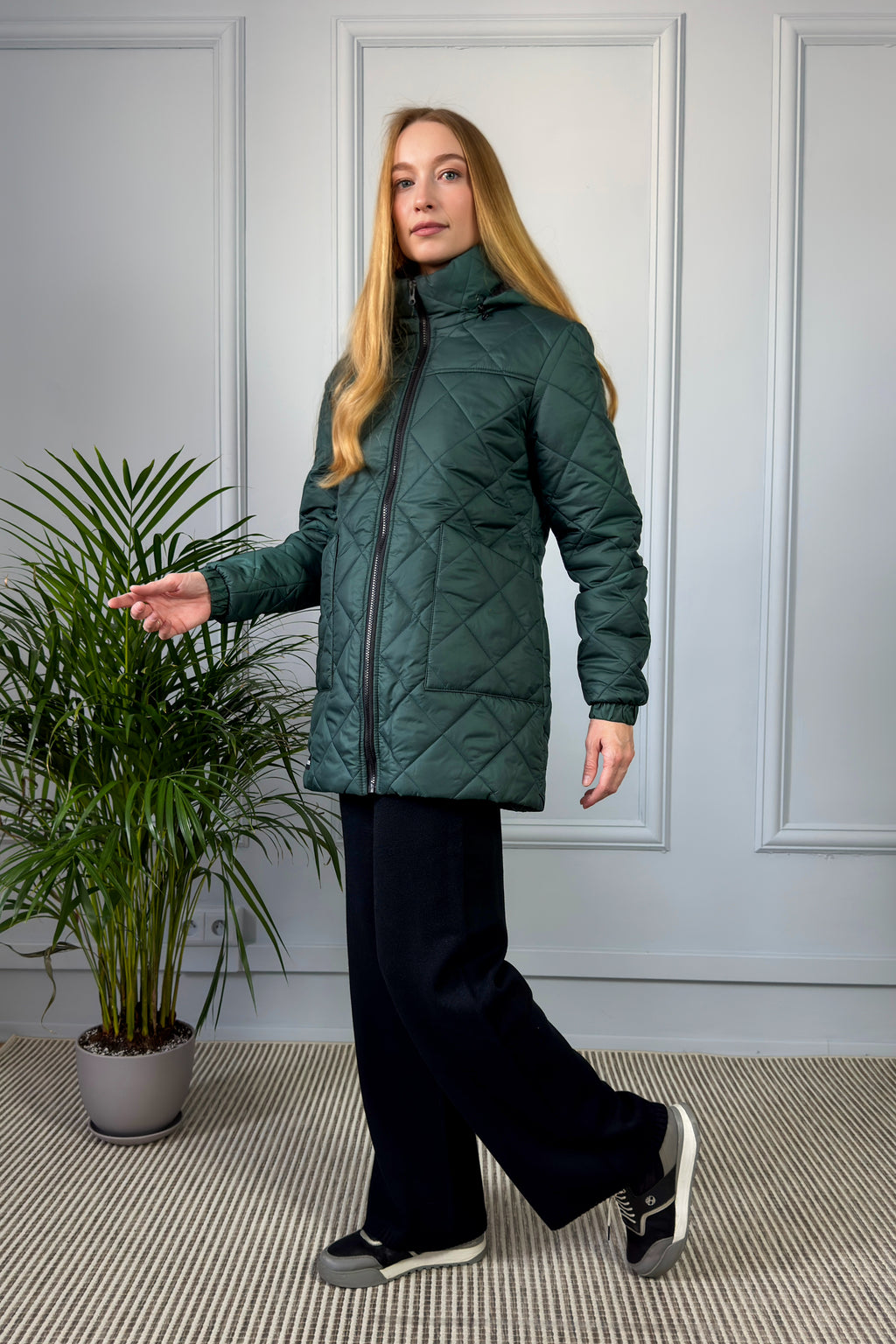 Pikowana kurtka z kapturem – zielona