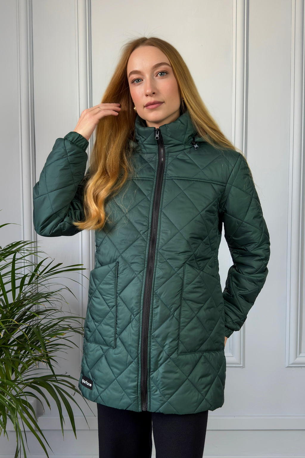 Pikowana kurtka z kapturem – zielona
