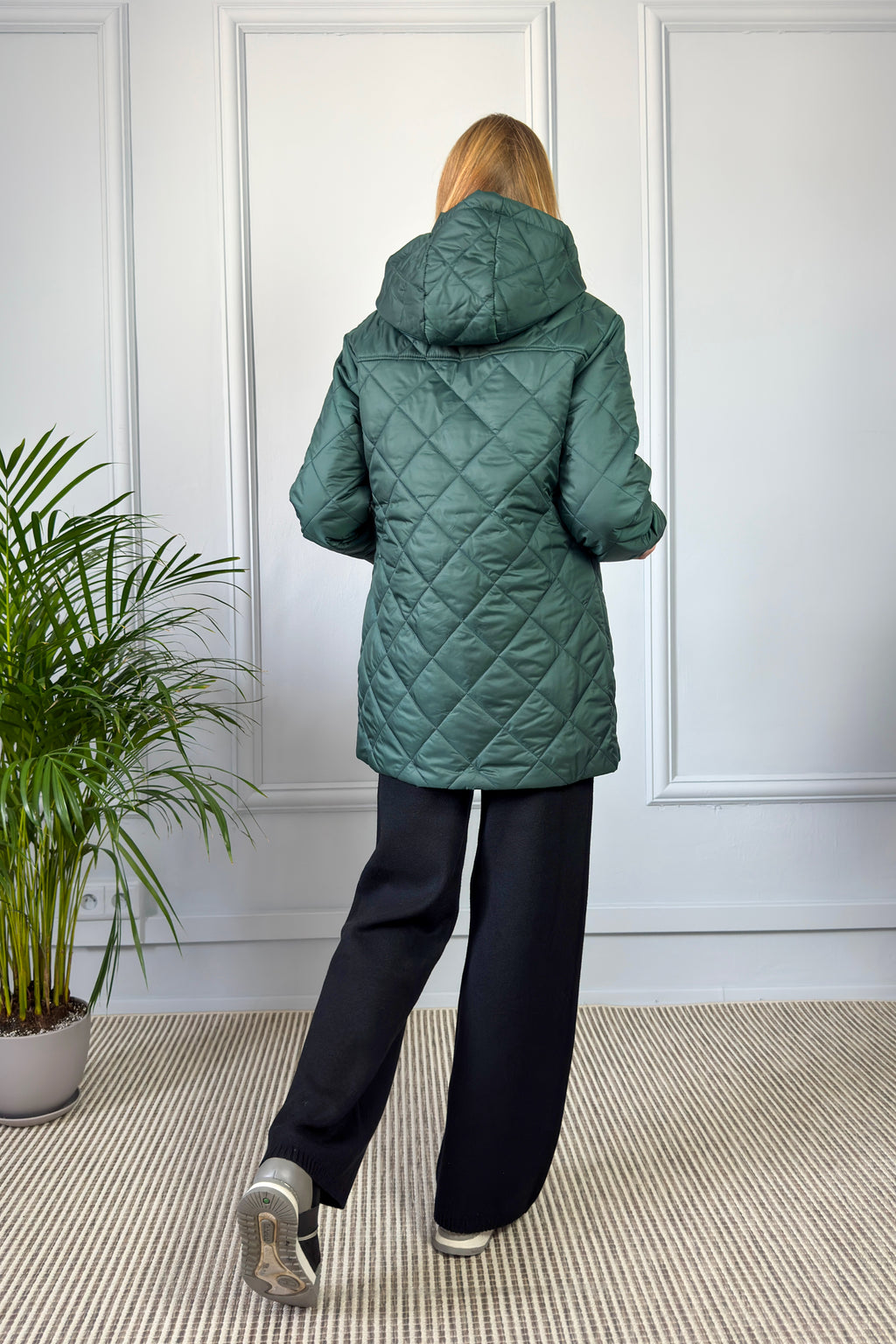 Pikowana kurtka z kapturem – zielona