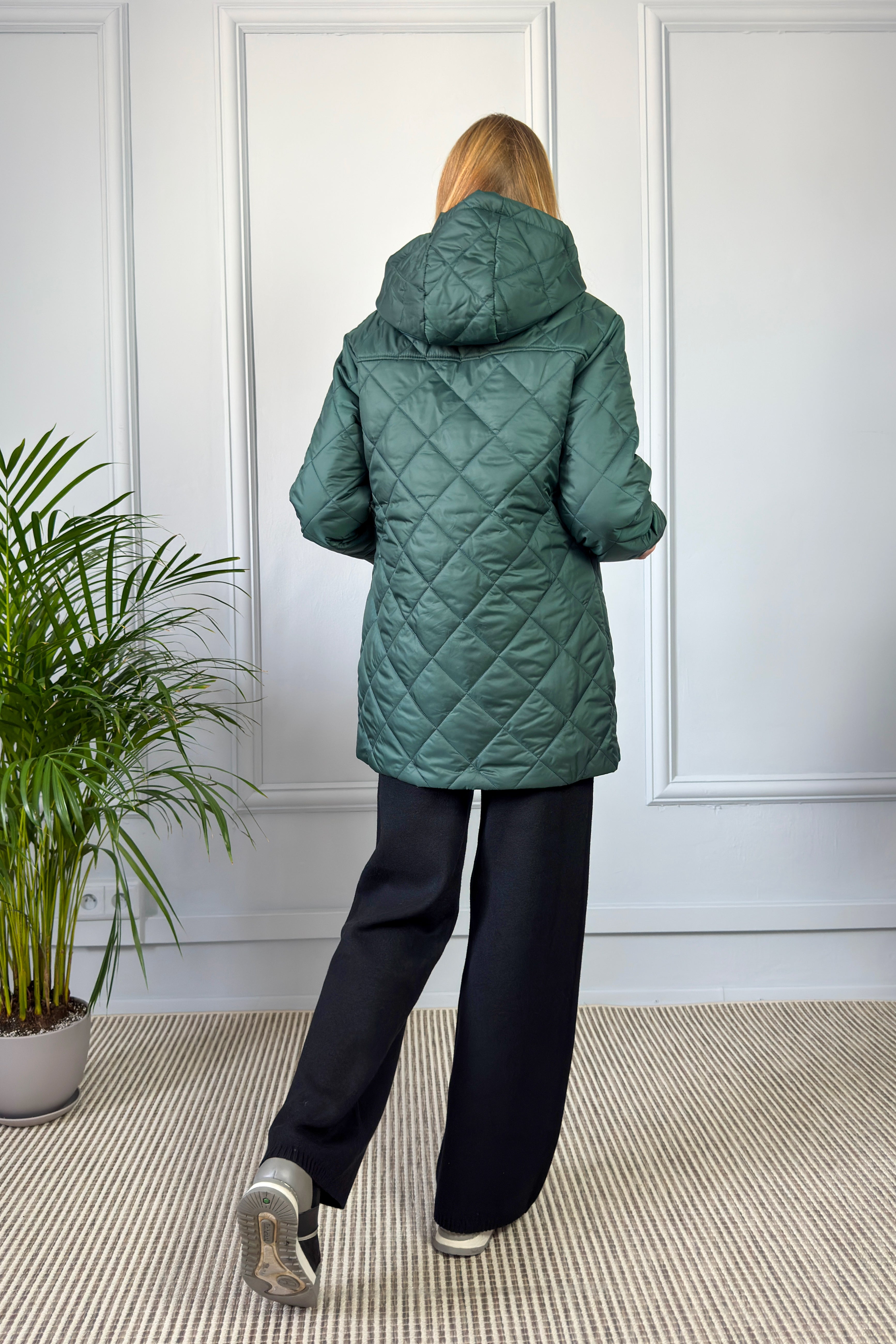 Pikowana kurtka z kapturem – zielona