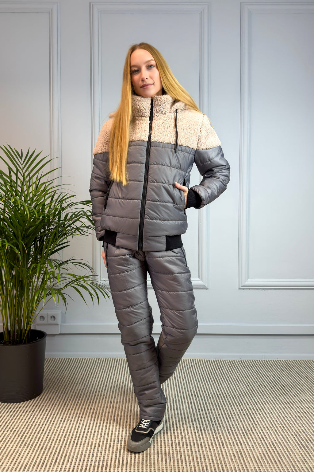 Ocieplany komplet z kapturem szary