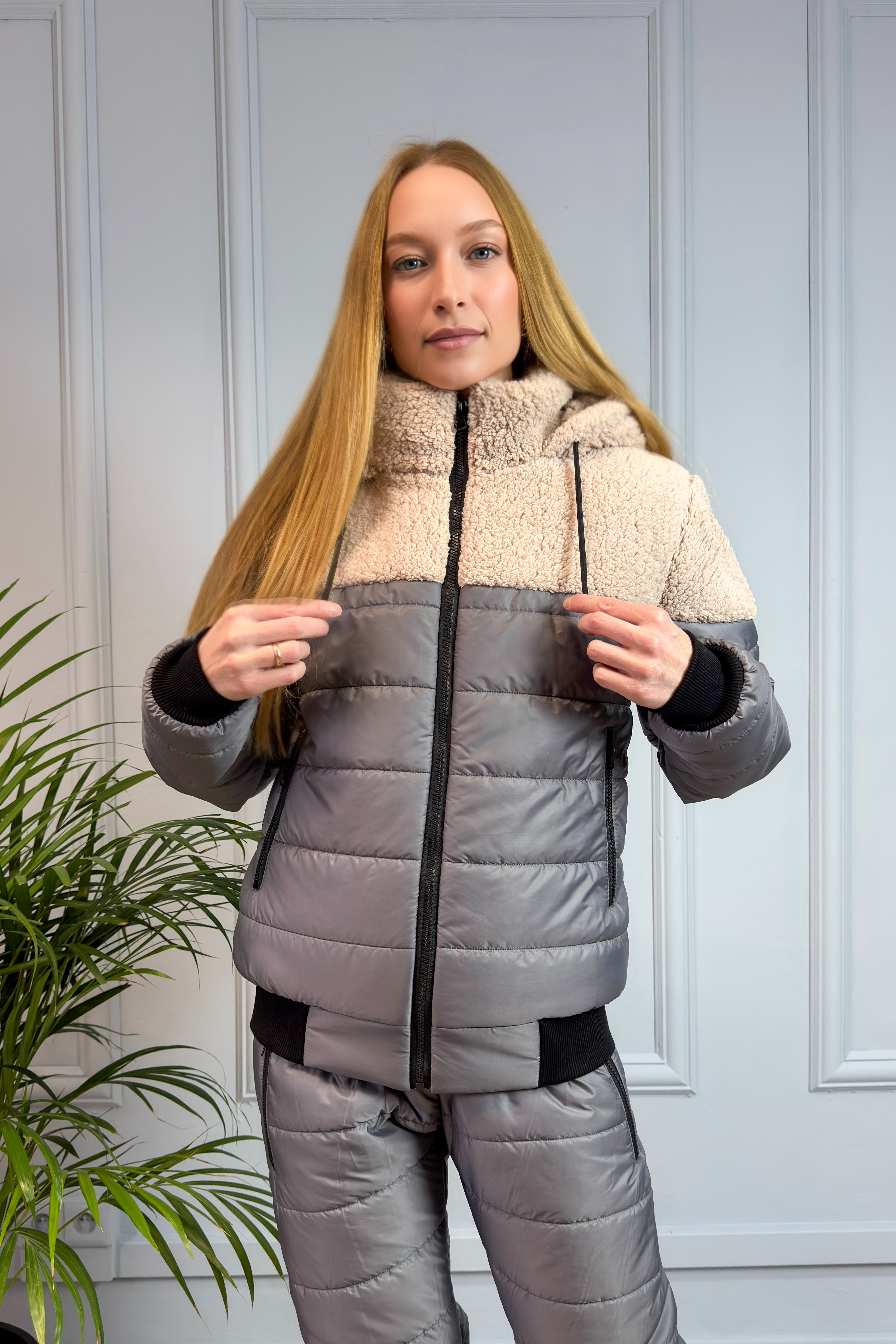 Ocieplany komplet z kapturem szary