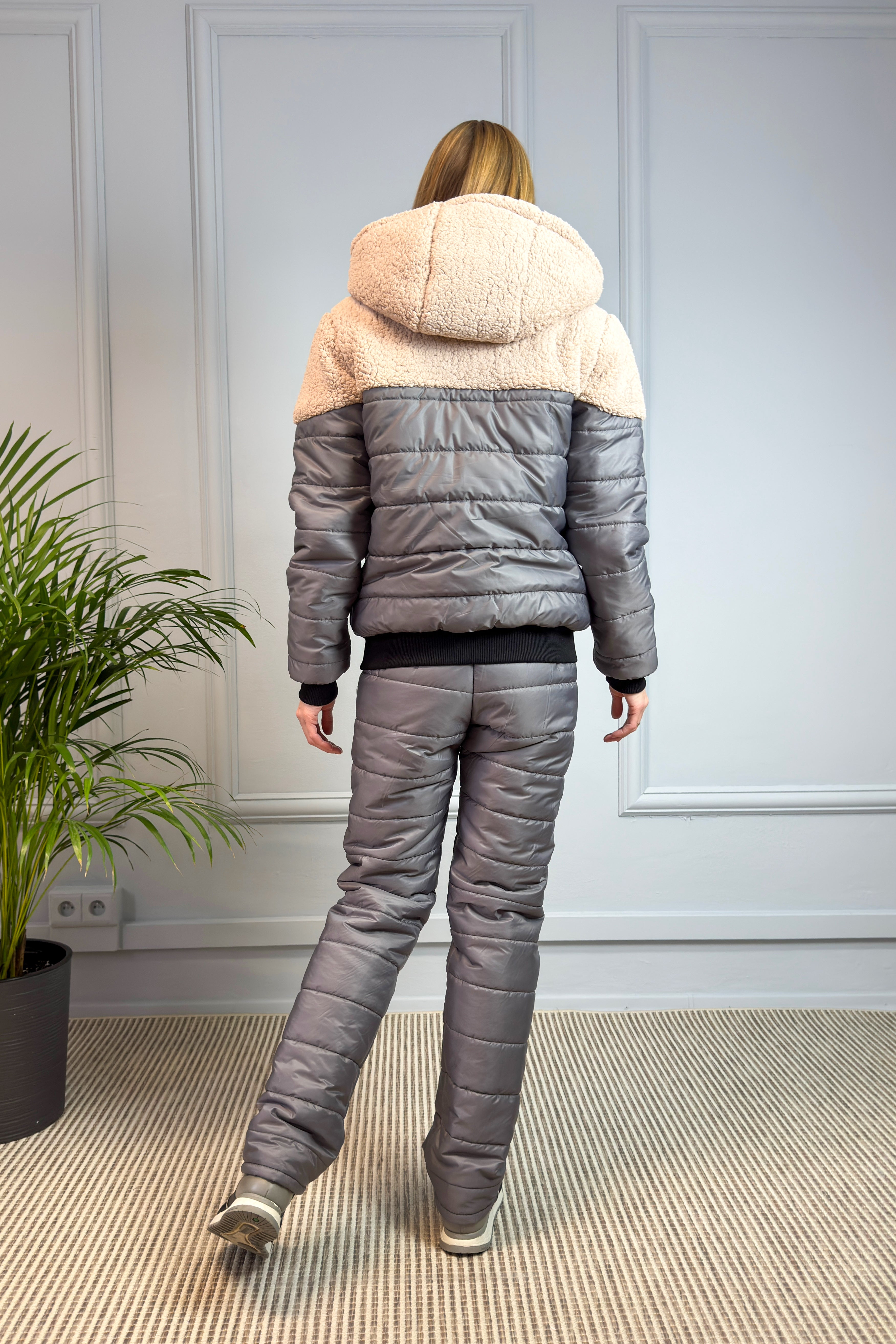 Ocieplany komplet z kapturem szary