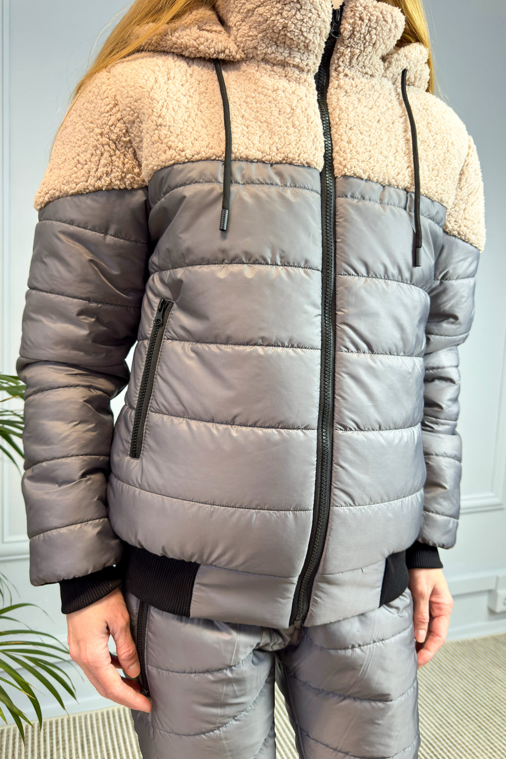 Ocieplany komplet z kapturem szary