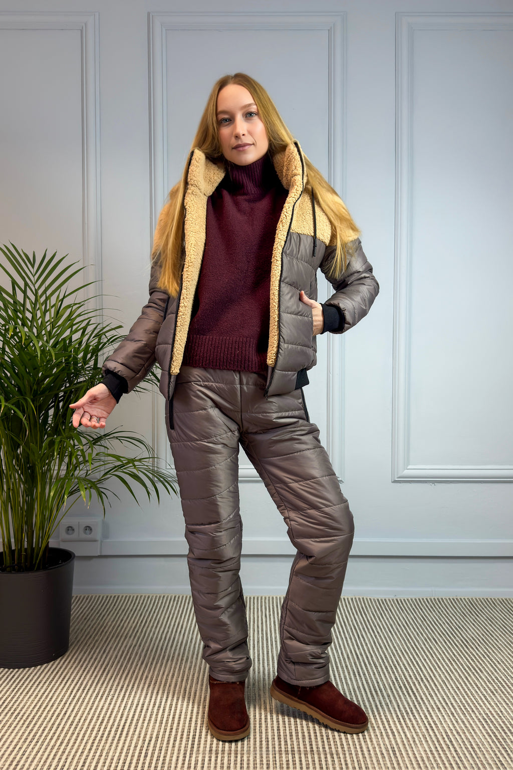 Ocieplany komplet z misiem kawowy