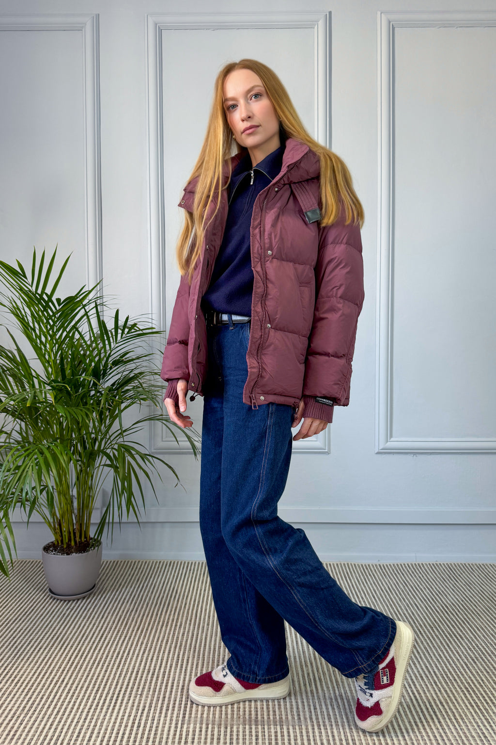 Pikowana kurtka z kapturem – śliwkowa