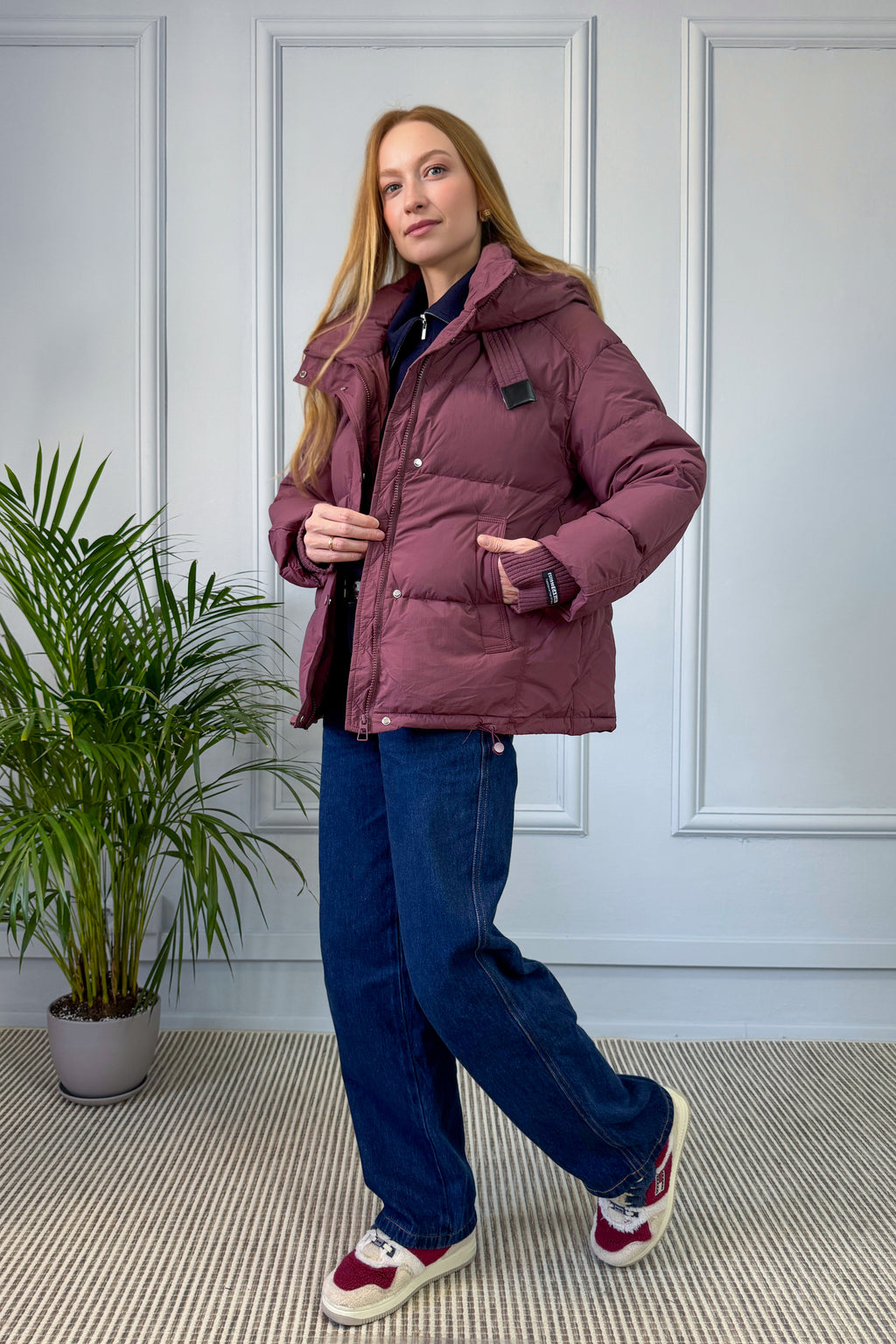 Pikowana kurtka z kapturem – śliwkowa