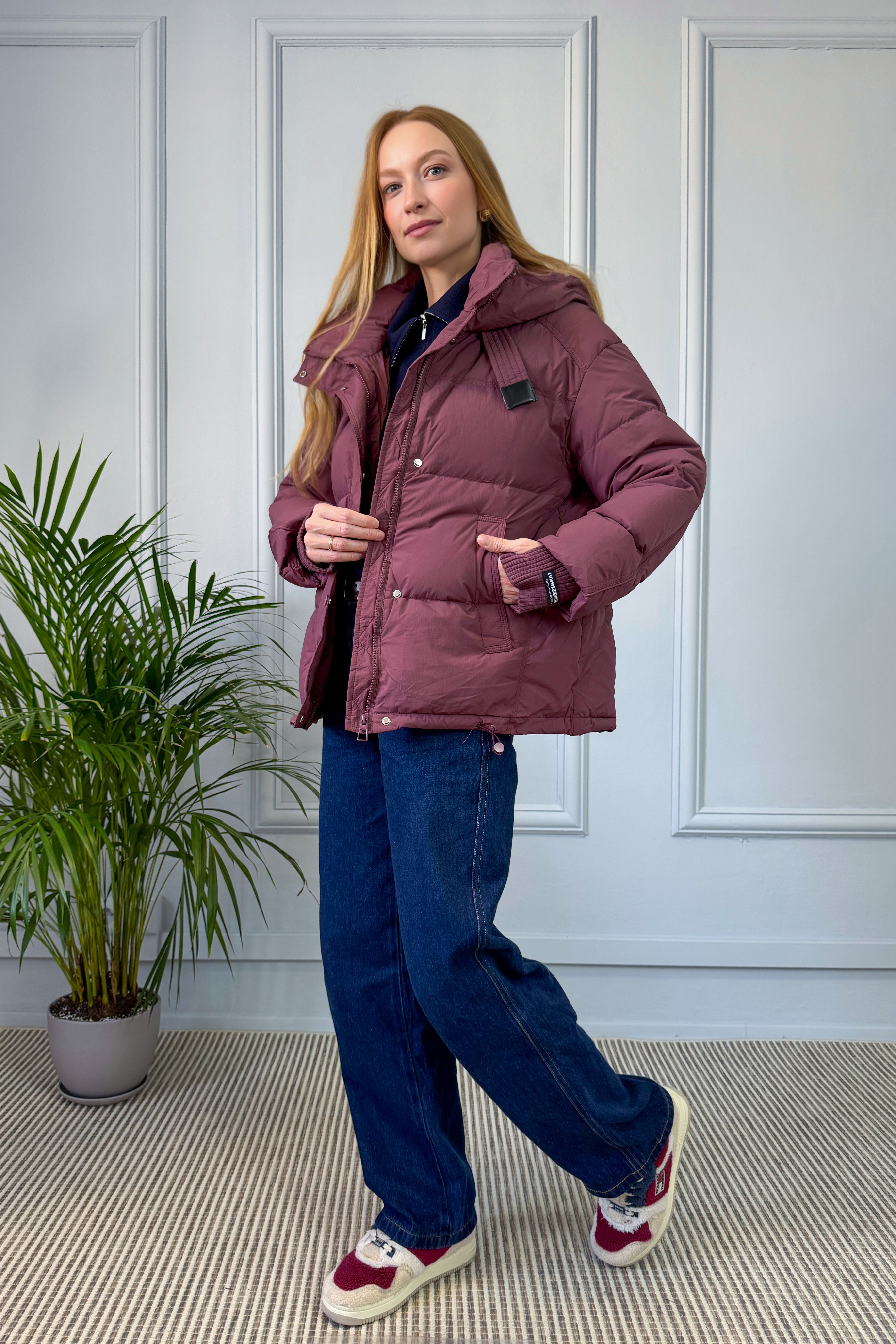 Pikowana kurtka z kapturem – śliwkowa