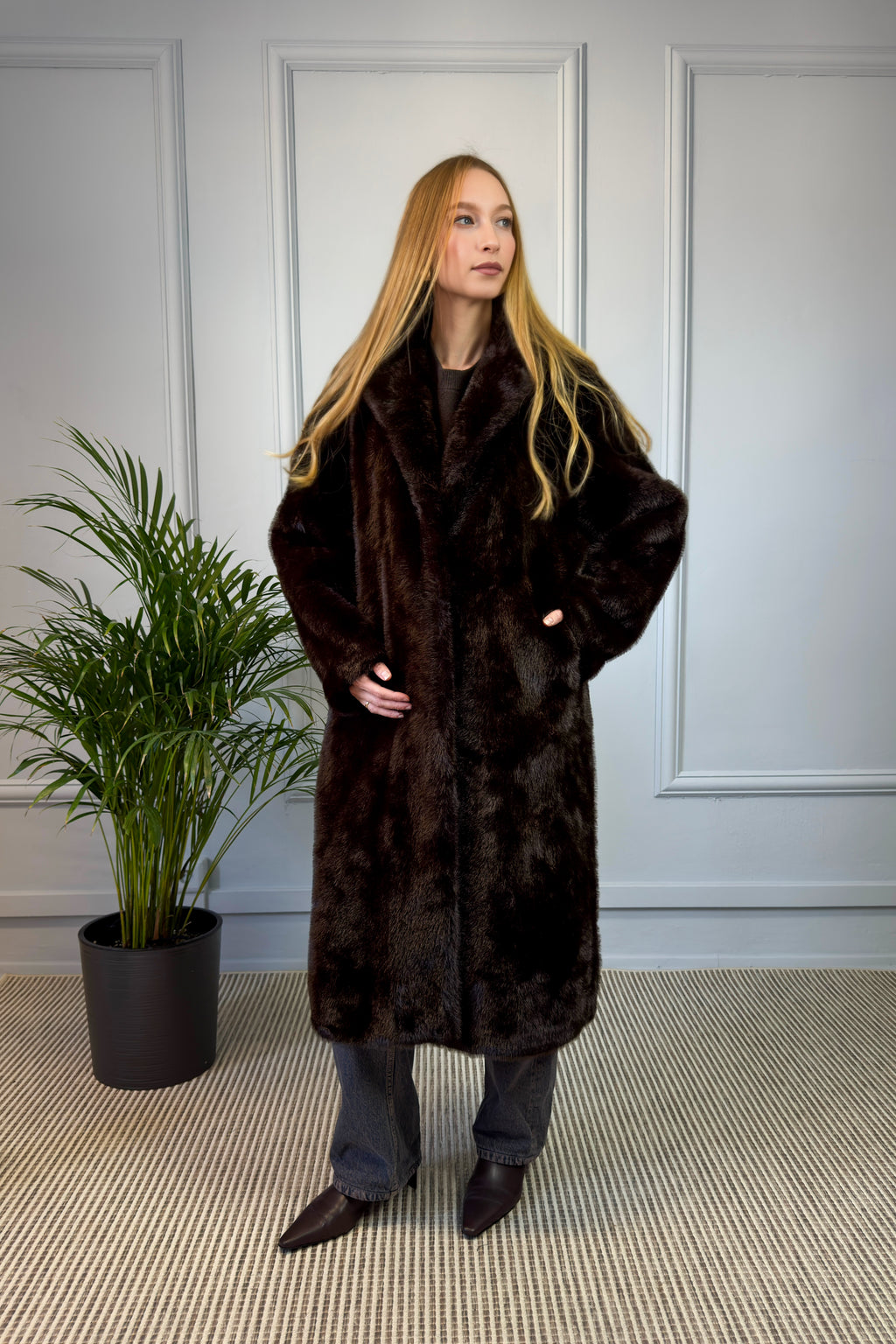 Klasyczne futro sztuczne czekoladowe