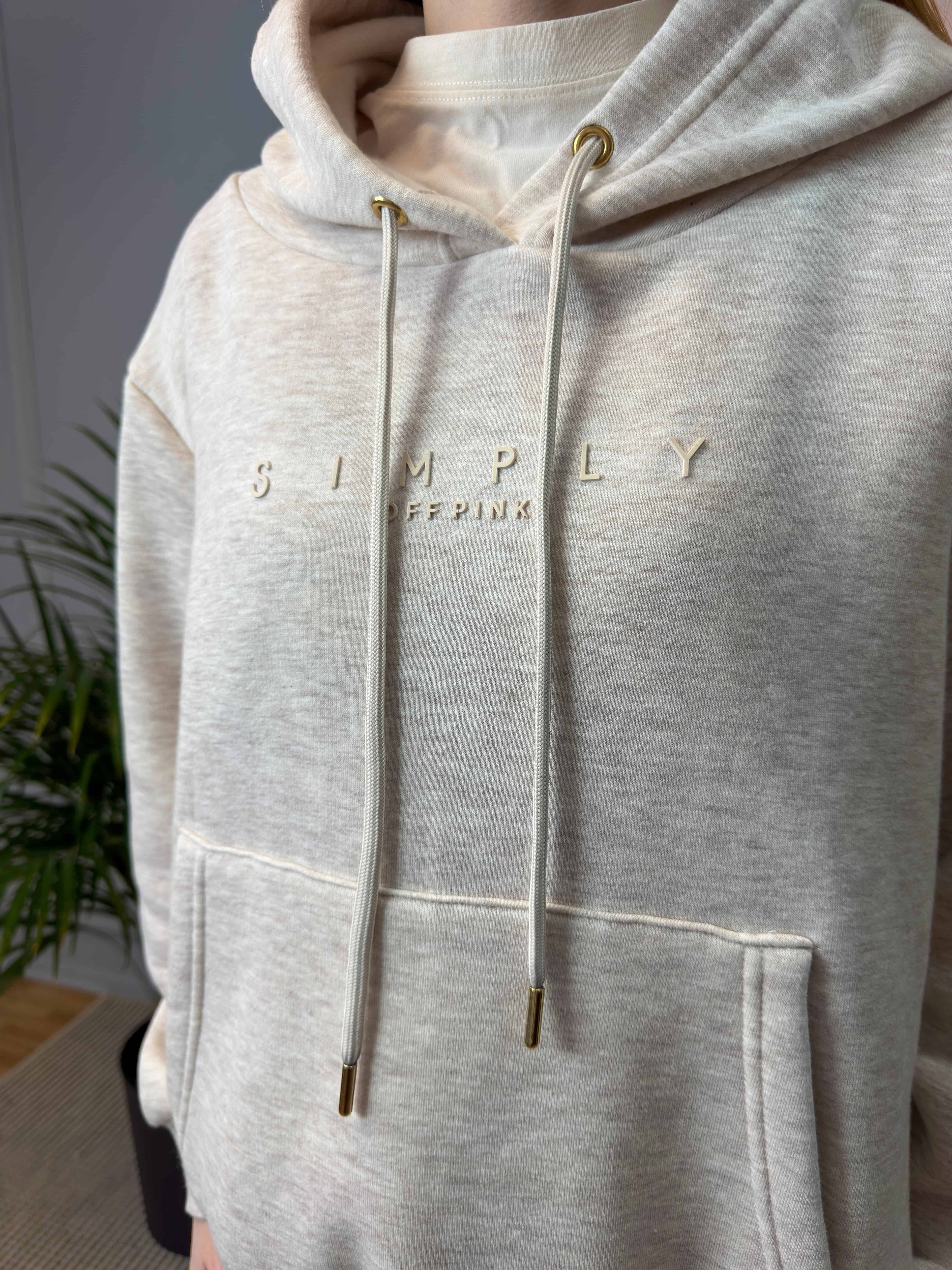 Komplet dresowy z haftem „SIMPLY” – beżowy melanż